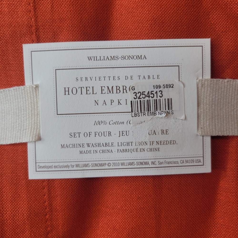 Williams Sonoma Embroidered Lobster 20x20 100% Cotton Napkins Set of 8 NEW - Picture 6 of 8